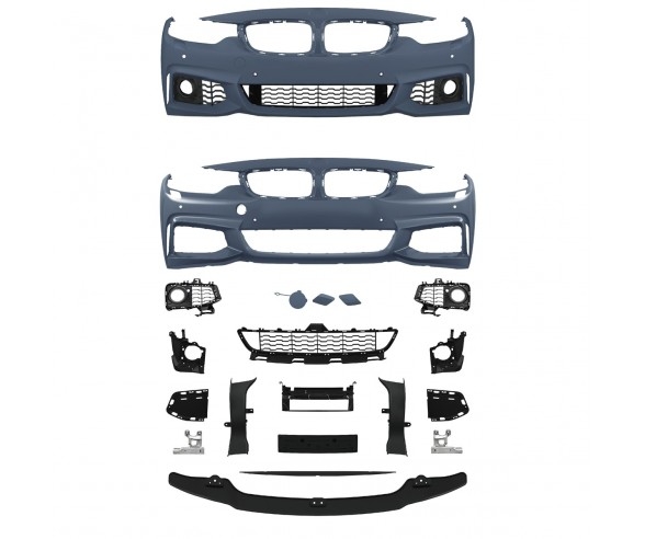 M Sport Priekinis buferio komplektas tinkantis BMW F32, F33, F36 modeliams su žibintų apiplovimu ir su parktronikų sensoriais