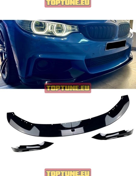 BMW F32, F33, F36 4 Dalių Performance Juodas blizgus priekinio buferio spoileris