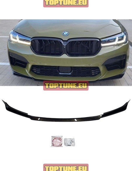 Juodas blizgus CS Stiliaus priekinio buferio spoileris skirtas BMW F90 M5 Facelift modeliams