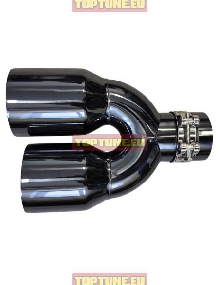 Black QUAD Exhaust tip set. Inlet: 63mm Center, Outter lenght 185mm. Straight Cut